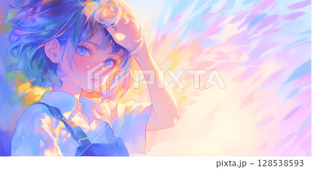 髪をたくし上げる女の子 髪をたくし上げる女の子 128538593