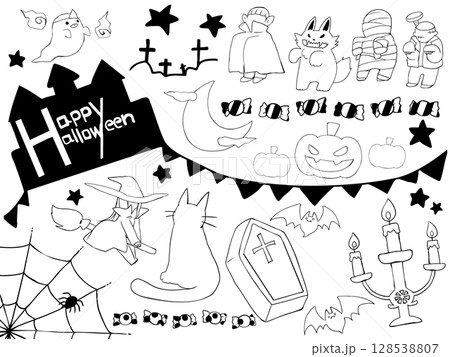 ハロウィン 素材 セット 線画 128538807