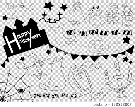 萬聖節素材集線描 萬聖節素材集線描 128538807