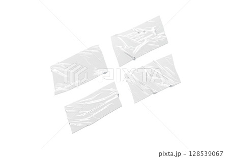 Blank white rectangle cut adhesive crumpled tape mockup, side view 128539067