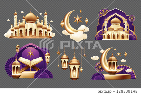Realistic Happy Muharram Islamic New Year Collection on Transparent Background 128539148