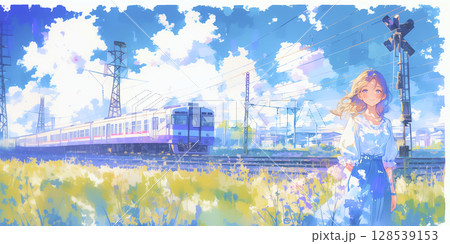 電車で旅をする女の子 128539153