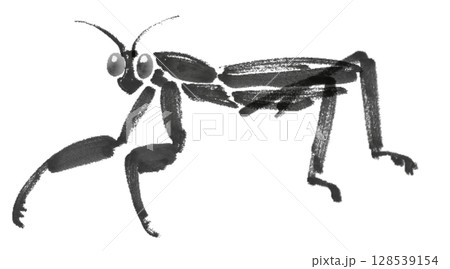 カマキリの水墨イラスト 128539154