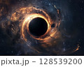 Cosmic scene with a black hole surrounded by swirling nebulae and stars. Generative AI 128539200