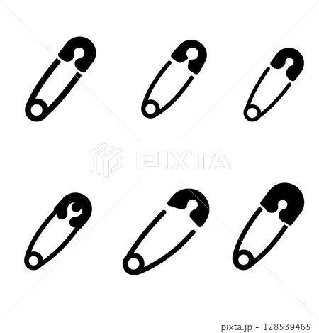 Safety Pins Set Black and White Illustrations 128539465