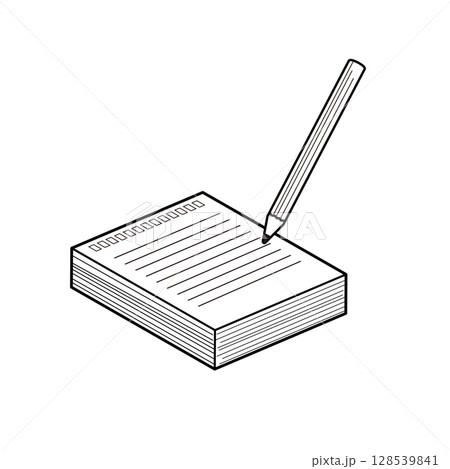 メモ帳と鉛筆の線画イラスト 128539841