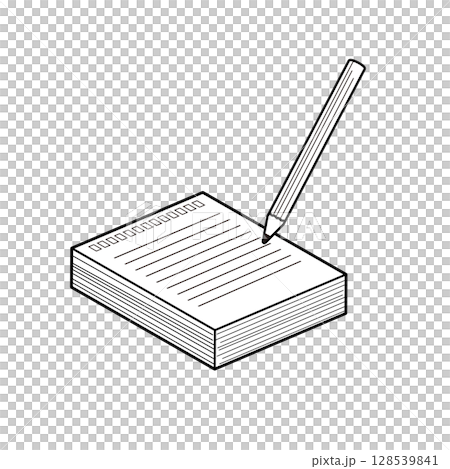 メモ帳と鉛筆の線画イラスト 128539841