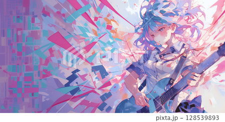 ギターをかき鳴らす女の子 128539893