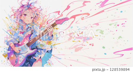 ギターをかき鳴らす女の子 ギターをかき鳴らす女の子 128539894