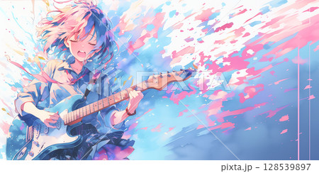 ギターをかき鳴らす女の子 ギターをかき鳴らす女の子 128539897