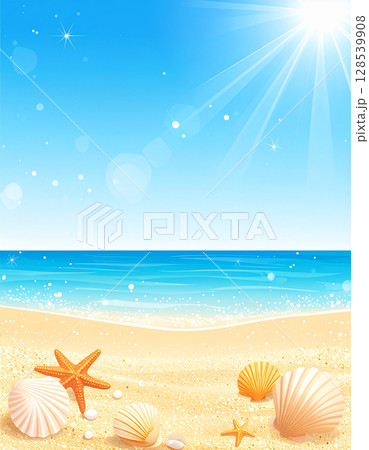 夏の海辺と砂浜と貝殻 128539908