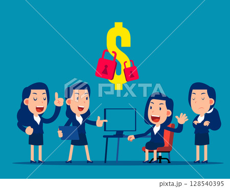 Money security or safety. Business lock money symbol 128540395