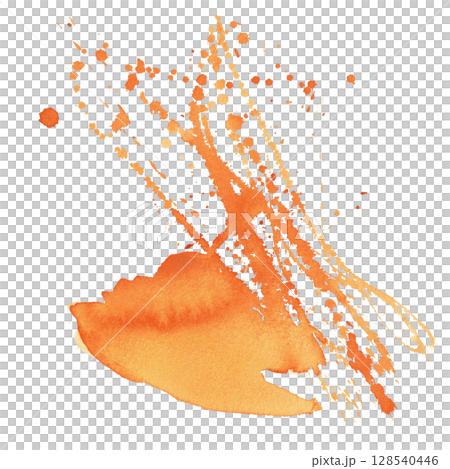 Bright watercolor splashes of ripe sea buckthorn berries. Illustration with dynamic splashes, handmade, a design element for compositions and as an independent element for patterns and backgrounds. Bright watercolor splashes of ripe sea buckthorn berries. Illustration with dynamic splashes, handmade, a design element for compositions and as an independent element for patterns and backgrounds. 128540446