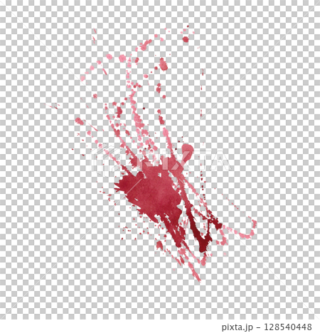 Bright watercolor splashes of burgundy color. Illustration with dynamic splashes, made by hand, as a design element for various compositions, as an independent element for patterns and backgrounds. 128540448