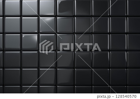 光沢のある黒いスクエアタイル壁|高級感と清潔感を演出する背景素材 光沢のある黒いスクエアタイル壁|高級感と清潔感を演出する背景素材 128540570