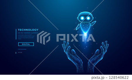 AI Agent Concept. Technology AI Mascot in Abstract Human Palms. 128540622