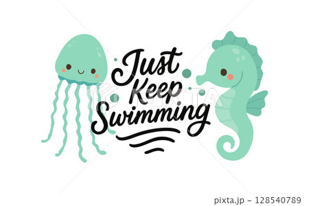 Mint green jellyfish and seahorse with cute quote art, perfect for nursery ocean themes, inspirational prints, or soft underwater character design Mint green jellyfish and seahorse with cute quote art, perfect for nursery ocean themes, inspirational prints, or soft underwater character design 128540789