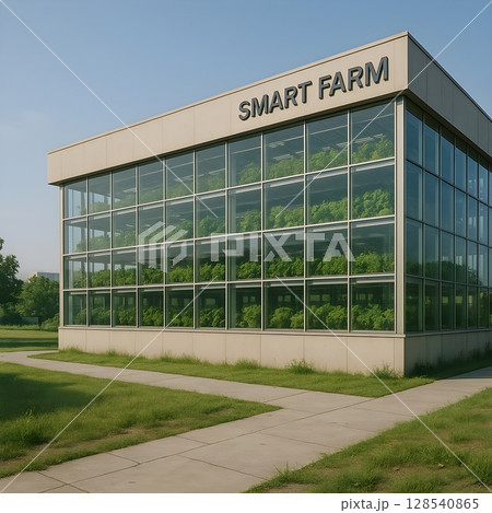 スマート農業の象徴・屋内栽培型のガラス温室ファーム 128540865