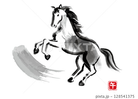 水墨風の馬のイラスト午年年賀素材 水墨風の馬のイラスト午年年賀素材 128541375
