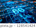 6G chip showcasing advanced technology and intricate circuitry. vibrant lights and patterns 128541424