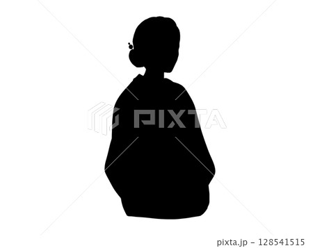 和服を着た女性のシルエットイラスト 和服を着た女性のシルエットイラスト 128541515