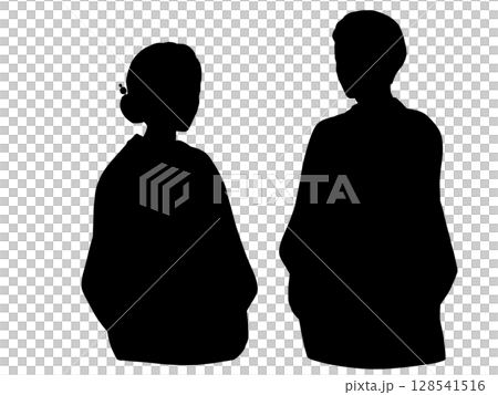 穿著日本服裝的男女的剪影插圖 穿著日本服裝的男女的剪影插圖 128541516