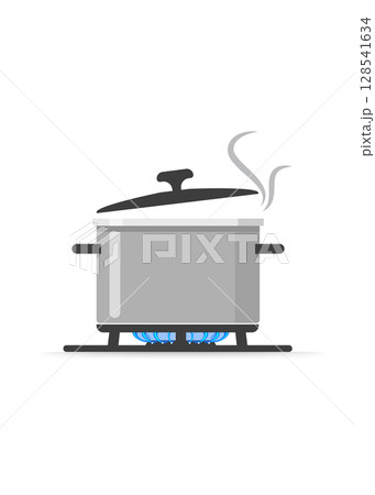 Pan with steam on gas stove fire stock illustration Pan with steam on gas stove fire stock illustration 128541634