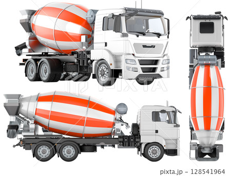 Concrete Mixer Truck, multiple views. 3D rendering Concrete Mixer Truck, multiple views. 3D rendering 128541964