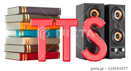 TTS text to speech concept with books and speakers. 3D rendering 128541977