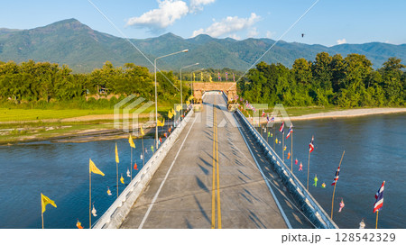 Cement bridge over Omkoi river in Northern Thailand. Cement bridge is very stronger for transportation, travel and development. Cement bridge over Omkoi river in Northern Thailand. Cement bridge is very stronger for transportation, travel and development. 128542329
