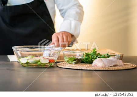 Sterillizer for washing vagetable by chef, food and herbal ingredients were saoked in hygined water to prepare to cook 128542352