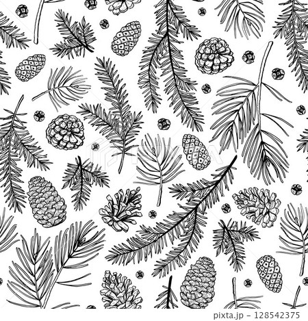 Pine branches vector seamless pattern Pine branches vector seamless pattern 128542375