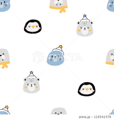 arctic baby animals vector pattern arctic baby animals vector pattern 128542376