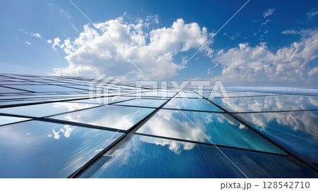 Photovoltaic solar power panel on blue sky ,green clean alternative energy. environmentally friendly. Clean energy and environment. 3D rendering 128542710