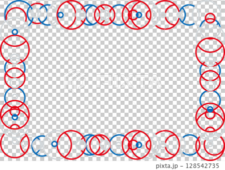 Beautiful line drawing frame made of circles, transparent background, red, blue and gray, geometric pattern Beautiful line drawing frame made of circles, transparent background, red, blue and gray, geometric pattern 128542735