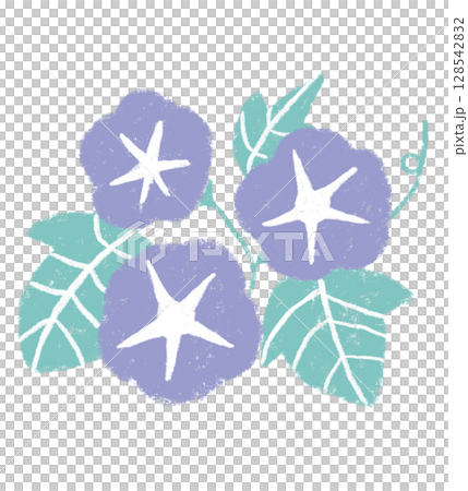 簡單的牽牛花插圖，蠟筆觸感，冷色調 128542832