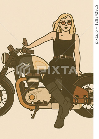 バイクに乗る女性 128542915