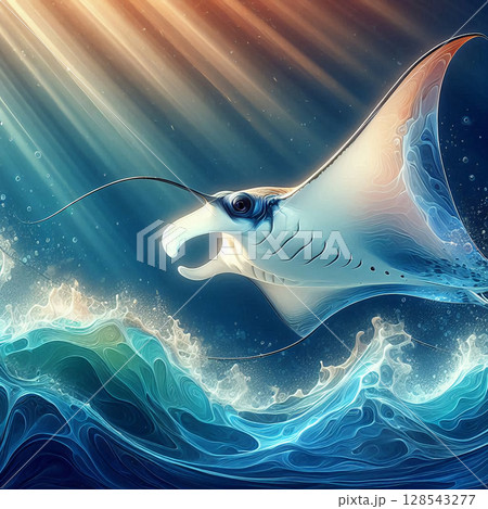 光を浴びる優美なマンタ 光を浴びる優美なマンタ 128543277