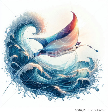 波間を滑るマンタ 128543280