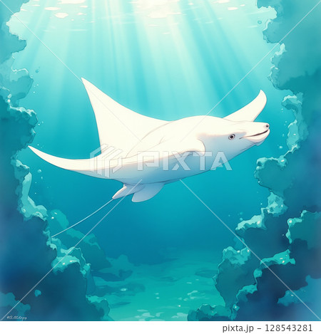 青い海の優雅な生き物 青い海の優雅な生き物 128543281