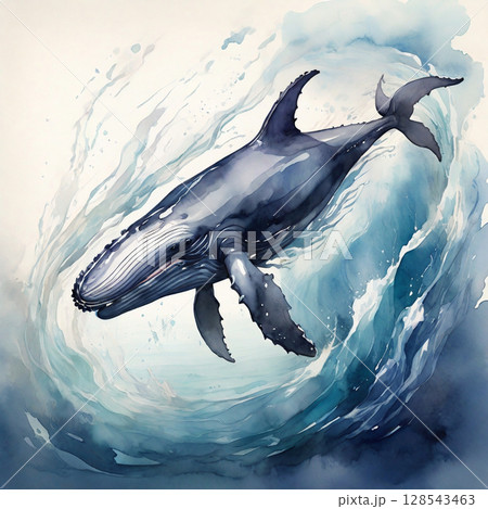 ドラマチックな水彩のクジラ ドラマチックな水彩のクジラ 128543463