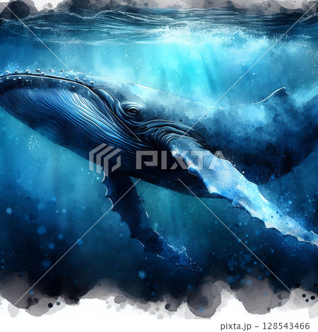 静寂な海中を泳ぐクジラ 128543466