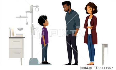 A child being weighed on a scale at a  128543507