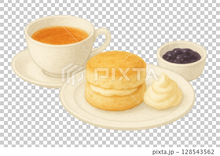 [下午茶時間] 茶和烤餅的插圖 128543562