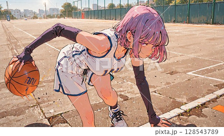 バスケットをする女子 128543789