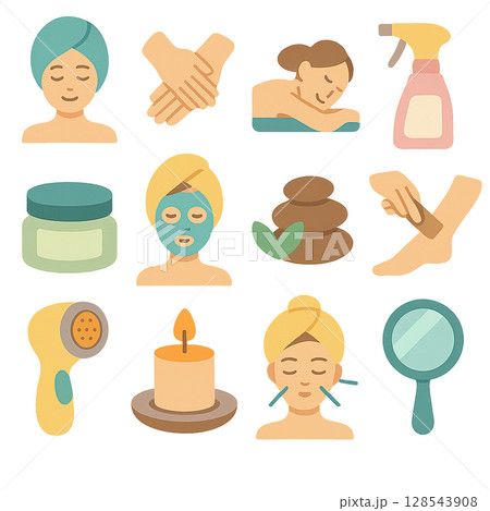 若い女性のエステのイラストセット 128543908