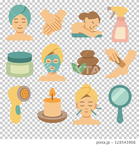 若い女性のエステのイラストセット 128543908