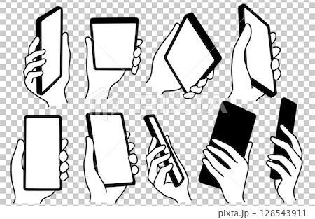 向量圖組從不同角度握著智慧型手機的手 128543911