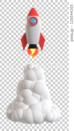 火箭發射時冒出煙霧的 3D 插圖 火箭發射時冒出煙霧的 3D 插圖 128544103