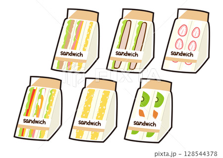 サンドイッチのイラストセット サンドイッチのイラストセット 128544378